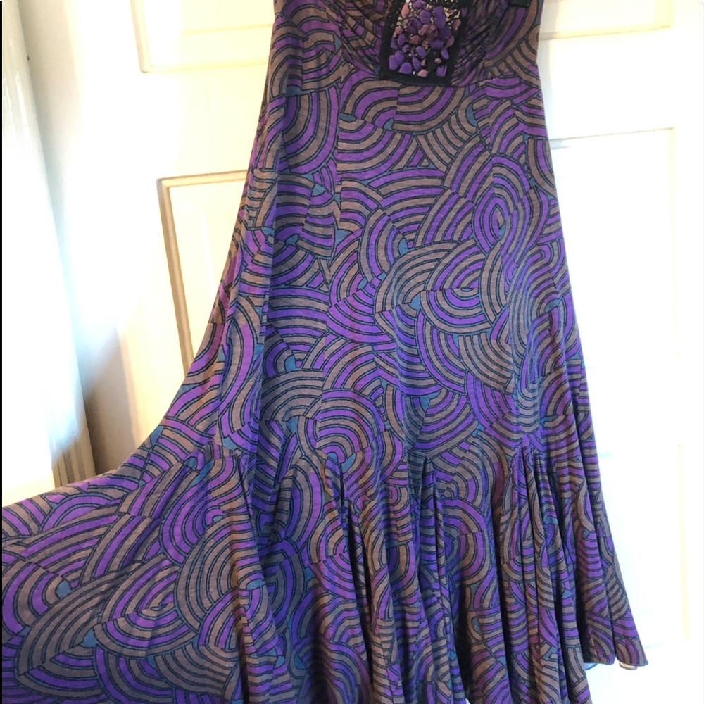 Vintage Free People Dress size Small purple green gold full skirt twirly - Picture 2 of 9